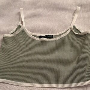 Olive Ribbed Cropped Cami with White Trim
